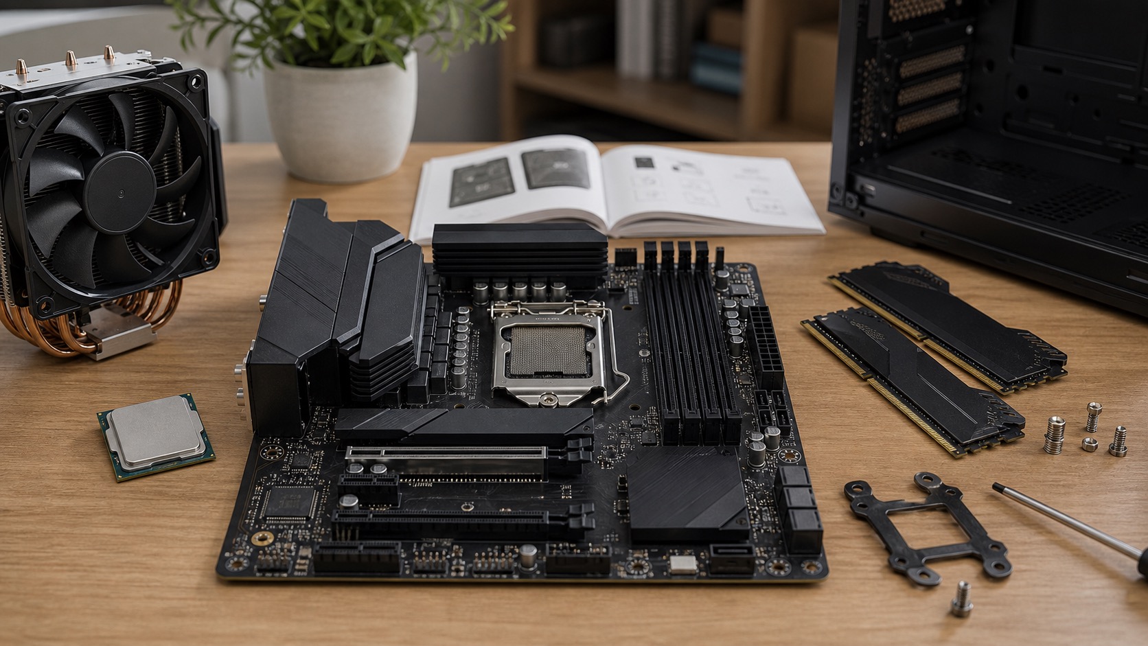 대형 그래픽카드와 CPU 쿨러가 장착된 ATX PC 내부