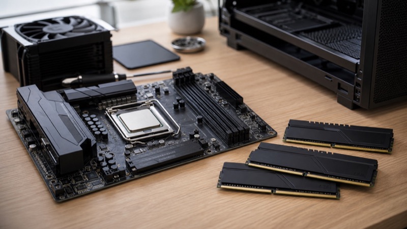 Core Ultra PC 조립 책상 위 메모리와 CPU