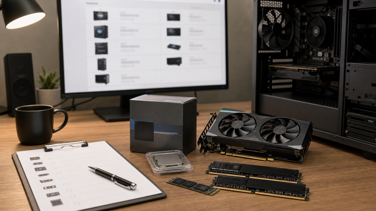 조립 PC 부품 목록에서 CPU와 그래픽카드 모델명을 확인하는 화면